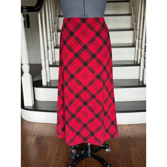 Coldwater Creek Maxi Red Plaid Tartan Skirt Christmas Holiday Party Winter 90s - Picture 8 of 12